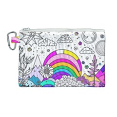 Rainbow Fun Cute Minimal Doodle Drawing Art Canvas Cosmetic Bag (large) by uniart180623