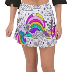 Rainbow Fun Cute Minimal Doodle Drawing Art Fishtail Mini Chiffon Skirt by uniart180623