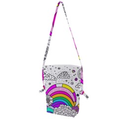 Rainbow Fun Cute Minimal Doodle Drawing Art Folding Shoulder Bag by uniart180623