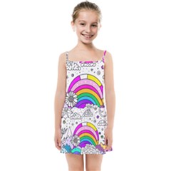 Rainbow Fun Cute Minimal Doodle Drawing Art Kids  Summer Sun Dress by uniart180623