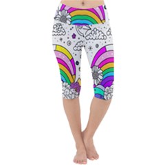 Rainbow Fun Cute Minimal Doodle Drawing Art Lightweight Velour Cropped Yoga Leggings by uniart180623