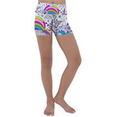 Rainbow Fun Cute Minimal Doodle Drawing Art Kids  Lightweight Velour Yoga Shorts by uniart180623