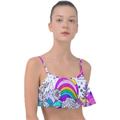 Rainbow Fun Cute Minimal Doodle Drawing Art Frill Bikini Top by uniart180623