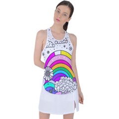 Rainbow Fun Cute Minimal Doodle Drawing Art Racer Back Mesh Tank Top by uniart180623