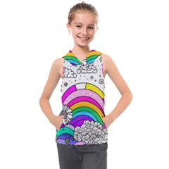 Rainbow Fun Cute Minimal Doodle Drawing Art Kids  Sleeveless Hoodie