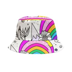 Rainbow Fun Cute Minimal Doodle Drawing Art Bucket Hat by uniart180623