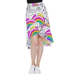 Rainbow Fun Cute Minimal Doodle Drawing Art Frill Hi Low Chiffon Skirt by uniart180623