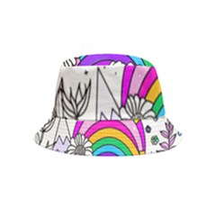 Rainbow Fun Cute Minimal Doodle Drawing Art Inside Out Bucket Hat (kids) by uniart180623