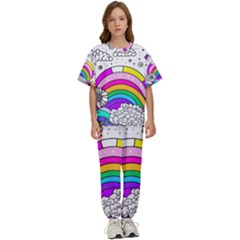 Rainbow Fun Cute Minimal Doodle Drawing Art Kids  Tee And Pants Sports Set by uniart180623