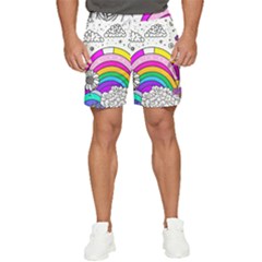 Rainbow Fun Cute Minimal Doodle Drawing Art Men s Runner Shorts by uniart180623