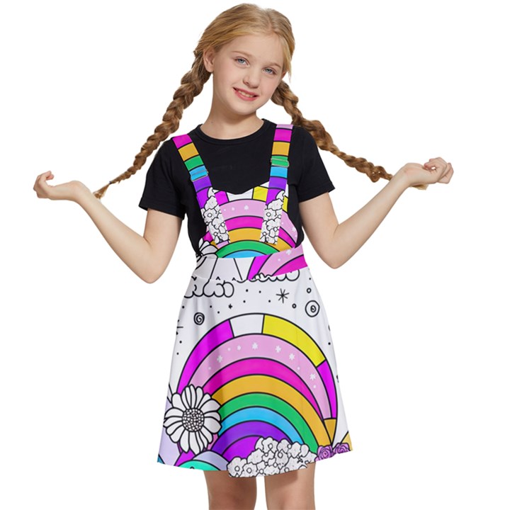 Rainbow Fun Cute Minimal Doodle Drawing Art Kids  Apron Dress