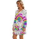 Rainbow Fun Cute Minimal Doodle Drawing Art Long Sleeve Waist Tie Ruffle Velvet Dress View2