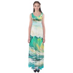 Waves Ocean Sea Tsunami Nautical Art Empire Waist Maxi Dress by uniart180623