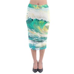 Waves Ocean Sea Tsunami Nautical Art Midi Pencil Skirt by uniart180623