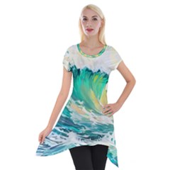 Waves Ocean Sea Tsunami Nautical Art Short Sleeve Side Drop Tunic by uniart180623