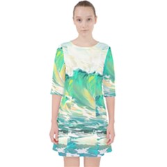 Waves Ocean Sea Tsunami Nautical Art Quarter Sleeve Pocket Dress by uniart180623