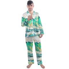 Waves Ocean Sea Tsunami Nautical Art Men s Long Sleeve Satin Pajamas Set by uniart180623