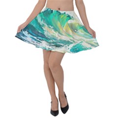 Waves Ocean Sea Tsunami Nautical Art Velvet Skater Skirt by uniart180623