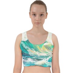 Waves Ocean Sea Tsunami Nautical Art Velvet Racer Back Crop Top by uniart180623