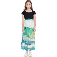 Waves Ocean Sea Tsunami Nautical Art Kids  Flared Maxi Skirt by uniart180623