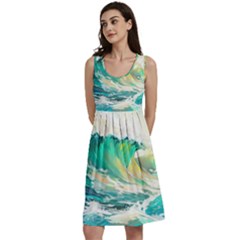 Waves Ocean Sea Tsunami Nautical Art Classic Skater Dress by uniart180623