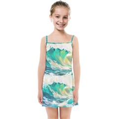 Waves Ocean Sea Tsunami Nautical Art Kids  Summer Sun Dress by uniart180623