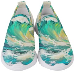 Waves Ocean Sea Tsunami Nautical Art Kids  Slip On Sneakers by uniart180623