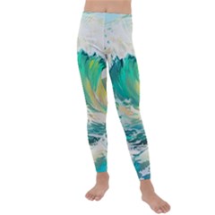 Waves Ocean Sea Tsunami Nautical Art Kids  Lightweight Velour Leggings