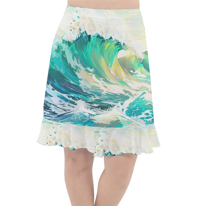 Waves Ocean Sea Tsunami Nautical Art Fishtail Chiffon Skirt