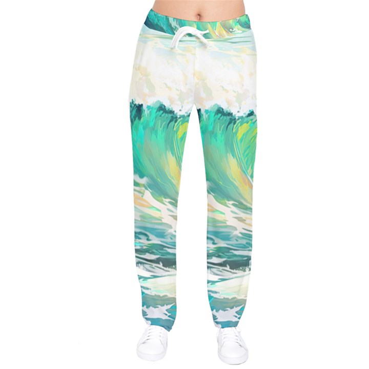 Waves Ocean Sea Tsunami Nautical Art Women Velvet Drawstring Pants