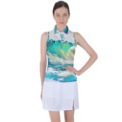 Waves Ocean Sea Tsunami Nautical Art Women s Sleeveless Polo Tee by uniart180623