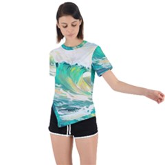 Waves Ocean Sea Tsunami Nautical Art Asymmetrical Short Sleeve Sports Tee by uniart180623