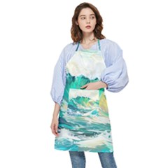 Waves Ocean Sea Tsunami Nautical Art Pocket Apron by uniart180623