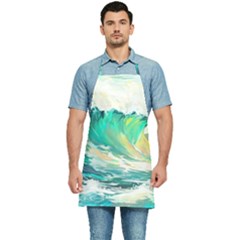 Waves Ocean Sea Tsunami Nautical Art Kitchen Apron by uniart180623