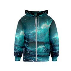 Tsunami Waves Ocean Sea Nautical Nature Water Kids  Zipper Hoodie by uniart180623