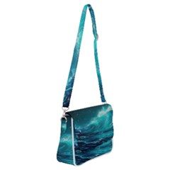 Tsunami Waves Ocean Sea Nautical Nature Water Shoulder Bag With Back Zipper by uniart180623