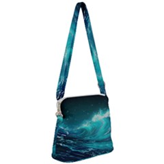 Tsunami Waves Ocean Sea Nautical Nature Water Zipper Messenger Bag by uniart180623