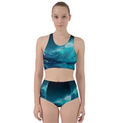 Tsunami Waves Ocean Sea Nautical Nature Water Racer Back Bikini Set by uniart180623