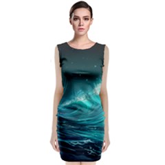 Tsunami Waves Ocean Sea Nautical Nature Water Sleeveless Velvet Midi Dress by uniart180623