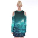 Tsunami Waves Ocean Sea Nautical Nature Water Velvet Long Sleeve Shoulder Cutout Dress View2