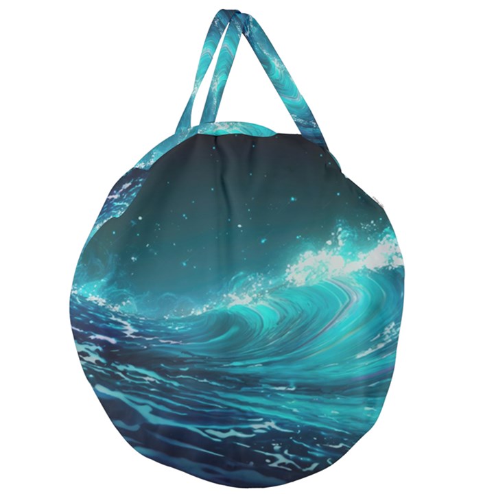 Tsunami Waves Ocean Sea Nautical Nature Water Giant Round Zipper Tote