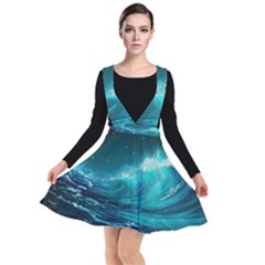 Tsunami Waves Ocean Sea Nautical Nature Water Plunge Pinafore Dress by uniart180623