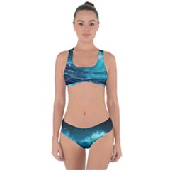 Tsunami Waves Ocean Sea Nautical Nature Water Criss Cross Bikini Set by uniart180623