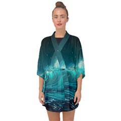 Tsunami Waves Ocean Sea Nautical Nature Water Half Sleeve Chiffon Kimono by uniart180623