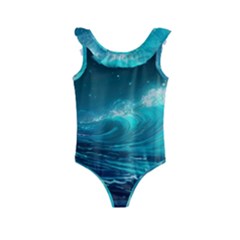 Tsunami Waves Ocean Sea Nautical Nature Water Kids  Frill Swimsuit by uniart180623