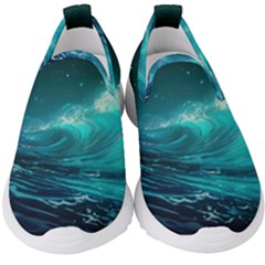 Tsunami Waves Ocean Sea Nautical Nature Water Kids  Slip On Sneakers by uniart180623