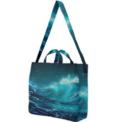 Tsunami Waves Ocean Sea Nautical Nature Water Square Shoulder Tote Bag by uniart180623