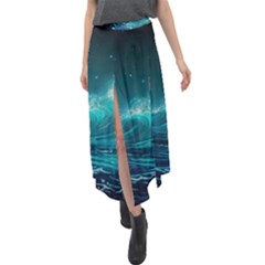 Tsunami Waves Ocean Sea Nautical Nature Water Velour Split Maxi Skirt by uniart180623