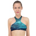 Tsunami Waves Ocean Sea Nautical Nature Water High Neck Bikini Top View1