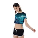 Tsunami Waves Ocean Sea Nautical Nature Water Tie Back Short Sleeve Crop Tee View2